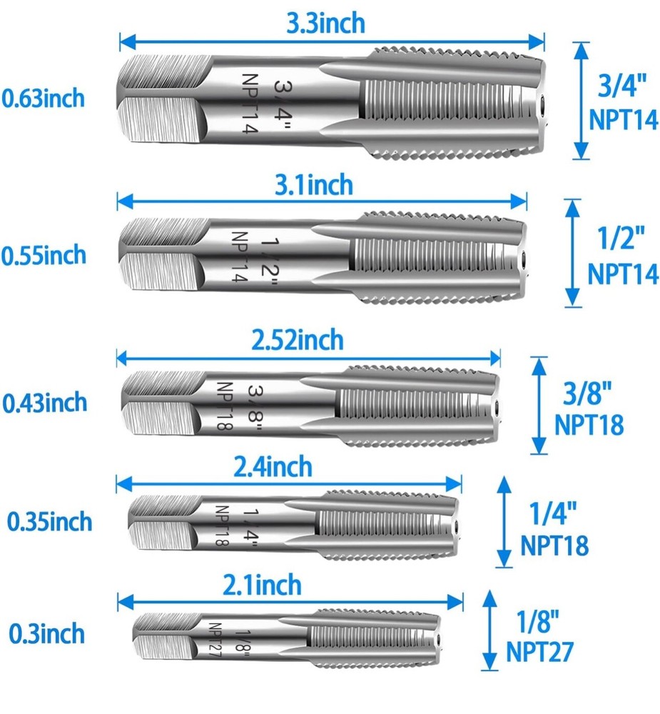 5 PCS PIPE TAP 1/8 - 3/4