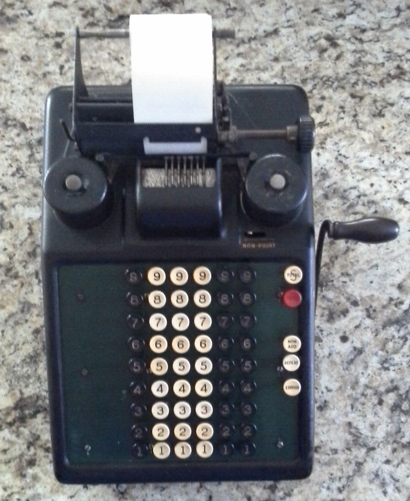 Burroughs Portable Green Top Adding Machine VINTAGE