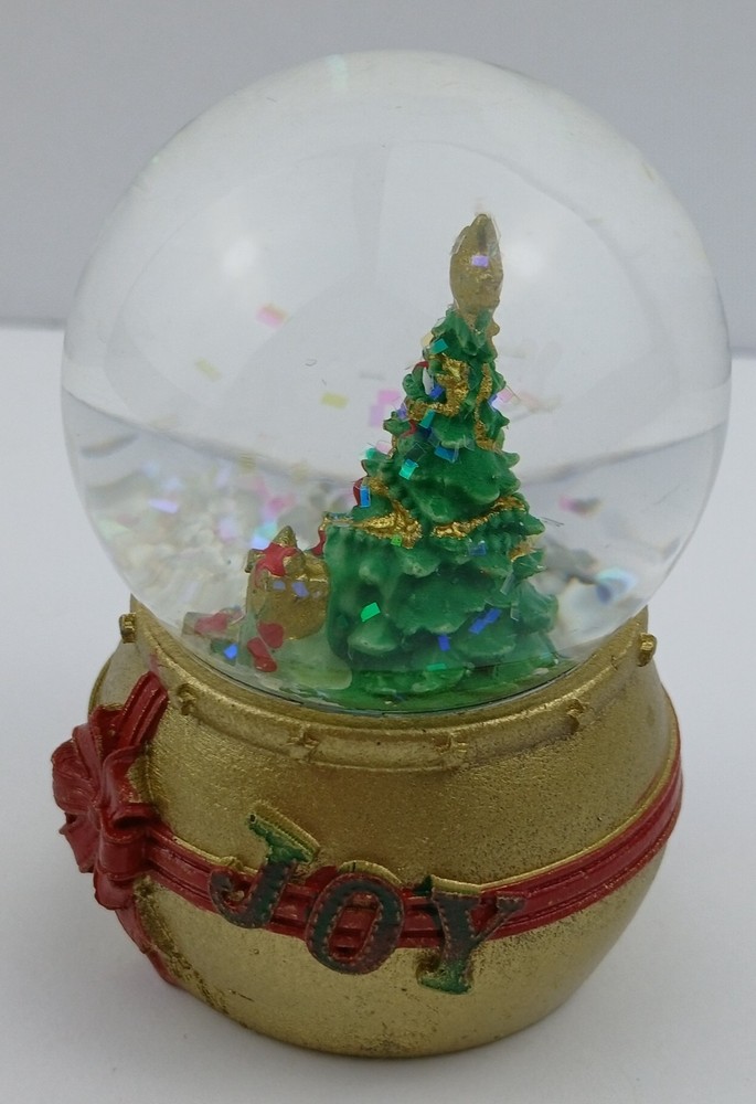 Mini Christmas Tree Snowglobe Gold Bow Joy Snow Globe Waterglobe Miniature