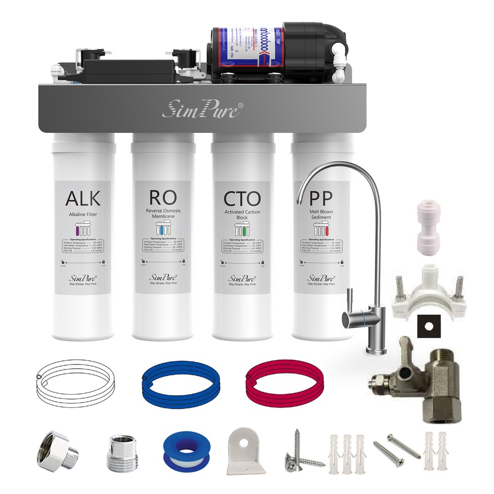 SimPure WP2-400GPD UV Alkaline Mineral pH+ Reverse Osmosis Water Filter System