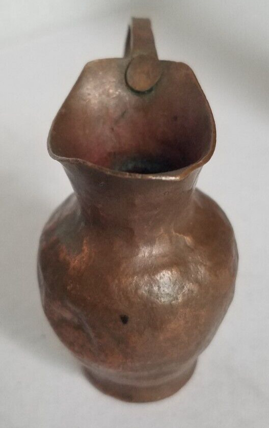 Vintage Handmade Miniature Hammered Solid Copper Pitcher 2-1/4" Tall