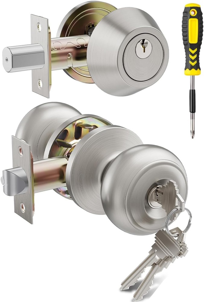 1 Set All Keyed Same Entry Door Knobs and Single Cylinder Deadbolt Combo Set Fo