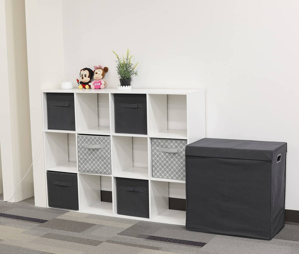 Double Laundry Hamper with Lid and Removable Laundry Bags, Dark Grey