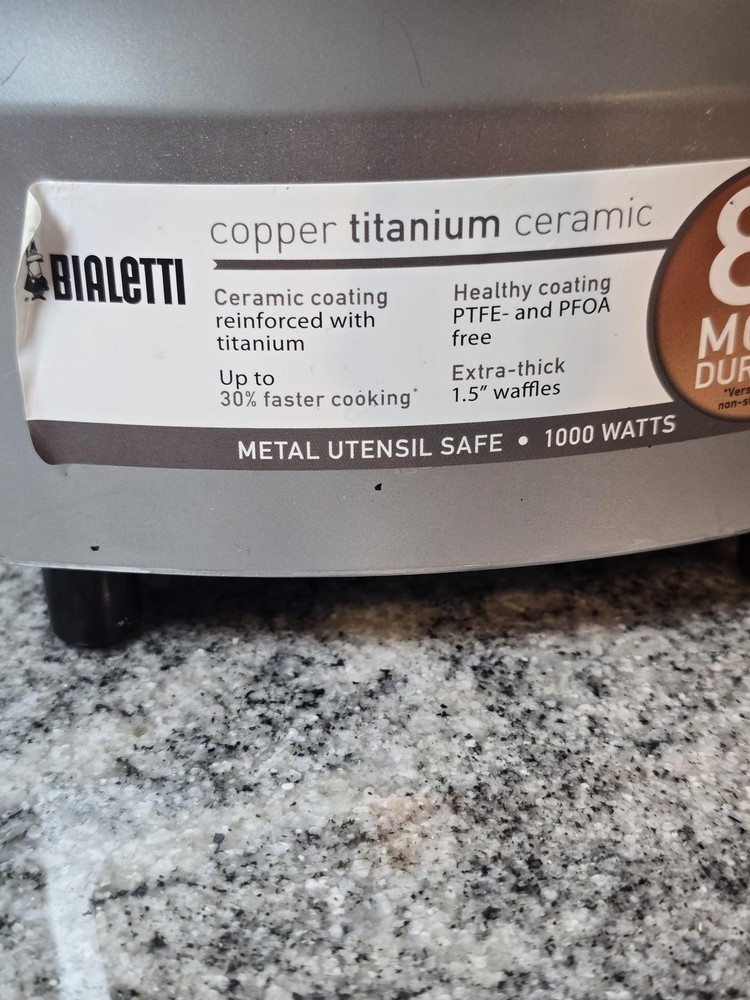 Bialetti Copper Titanium Rotating Waffle Maker Silver 1000W Nonstick Ceramic