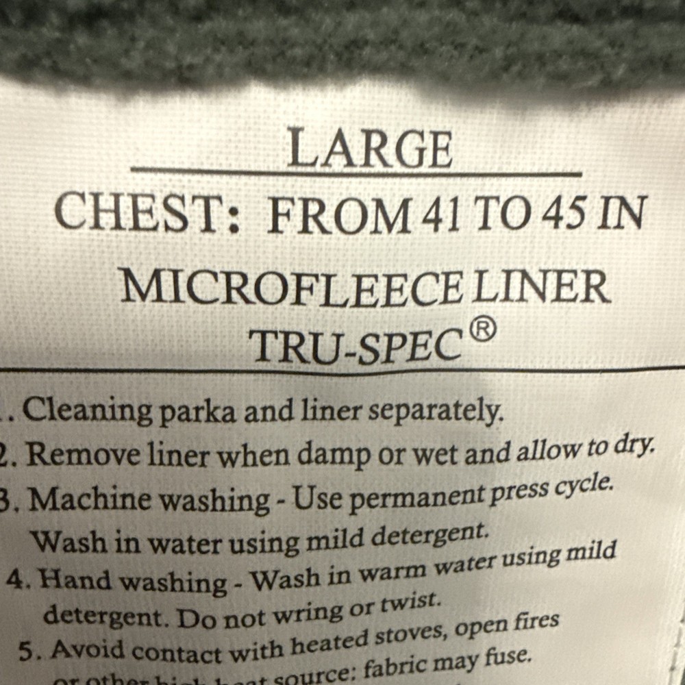 Tru-Spec Olive Drab Microfleece Jacket Liner New With Tags