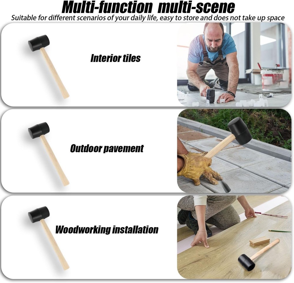 2 PCS Rubber Hammer with 2 Soft Rubber Head,8 Oz & 25mm Multi-function Double He