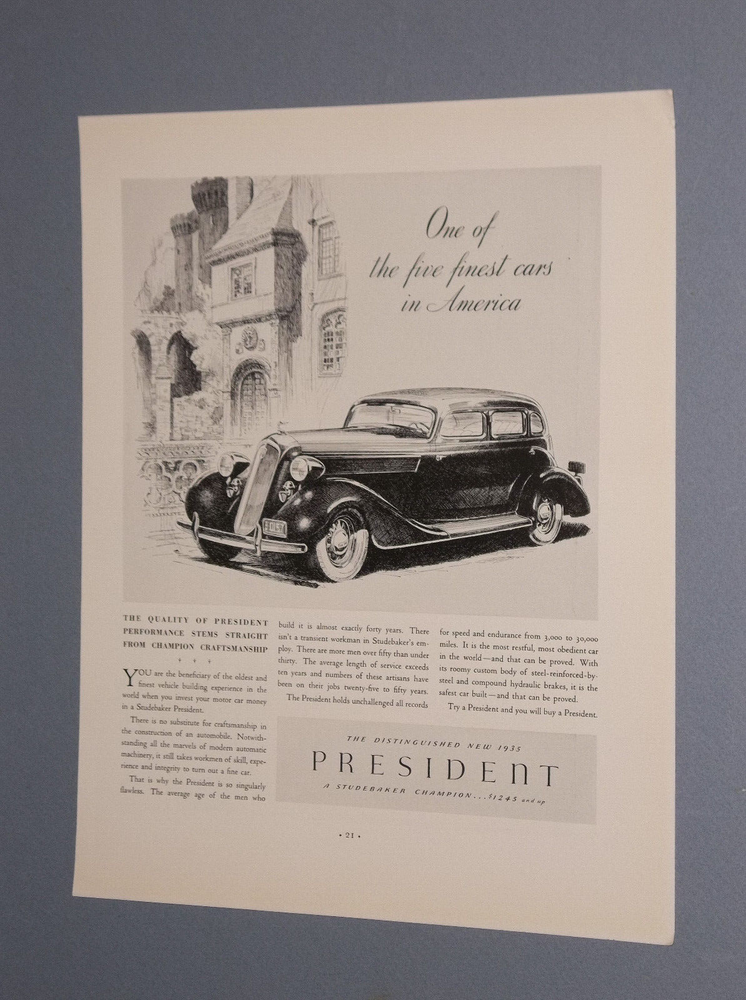 7 1935 STUDEBAKER PRESIDENT AUTO ADS