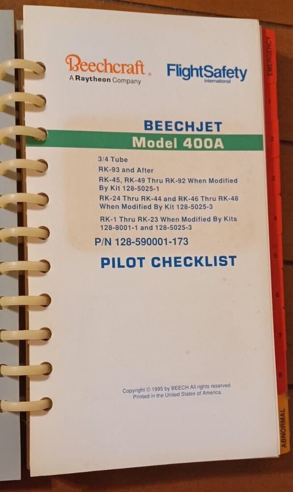 Beechjet 400 flight safety training manual, Pilots checklist, Emergency & Normal