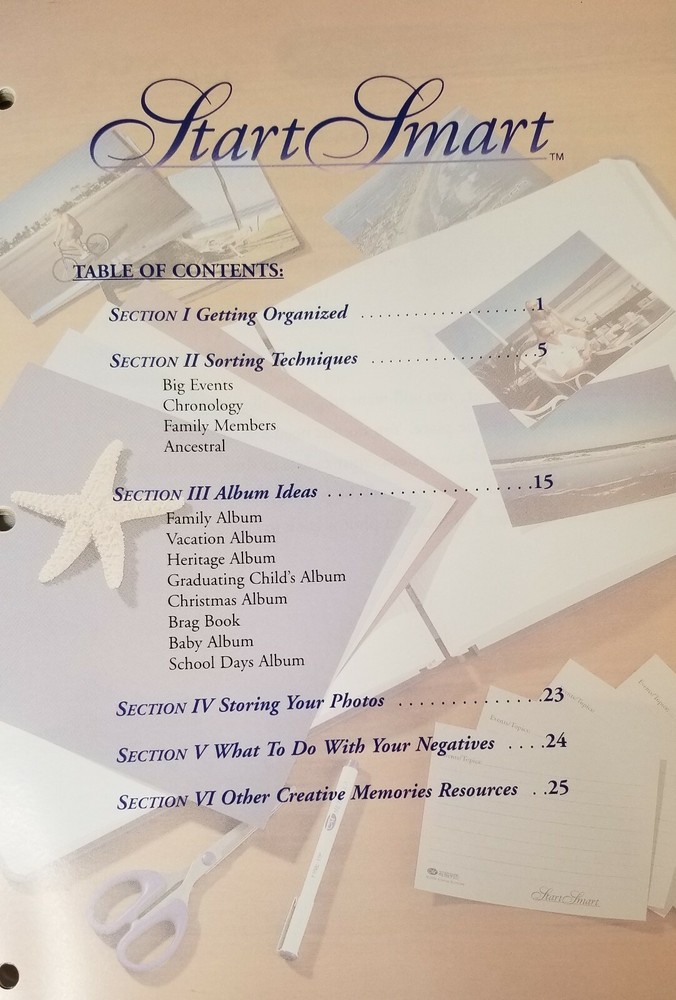 Creative Memories "Start Smart" book sorting techniques album ideas photo safe.