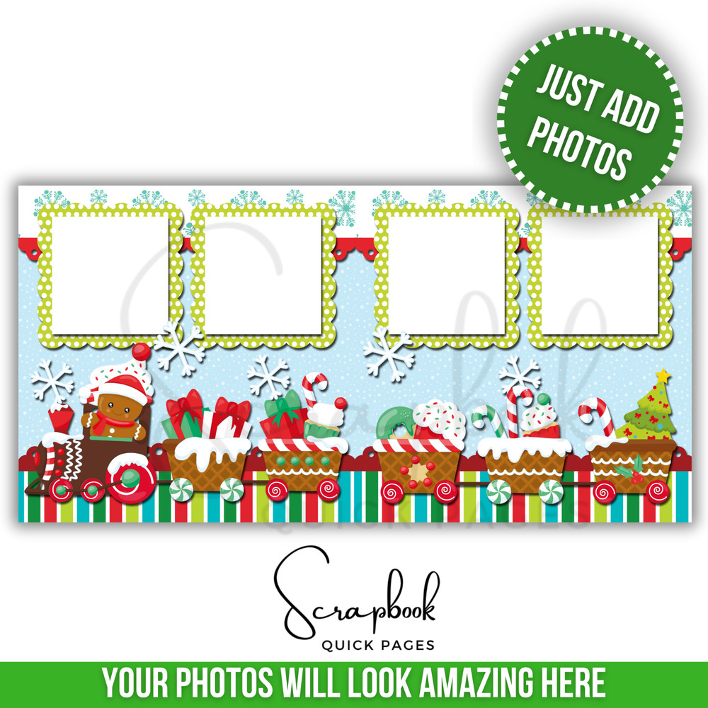 Christmas Scrapbook Gingerbread Train PRINTED Premade Scrapbook Quick Pages 101