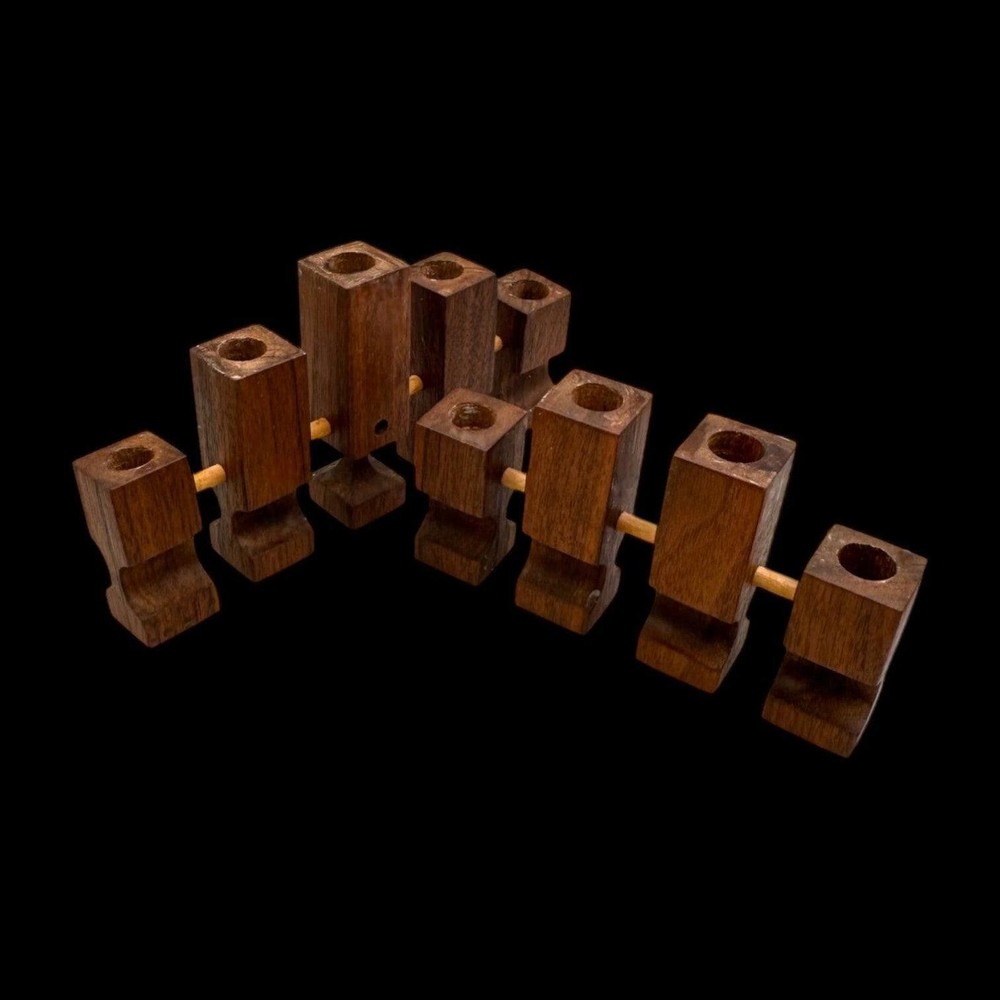 Walnut Square Candle Holders Set – Mid Century Modern Geometric MCM