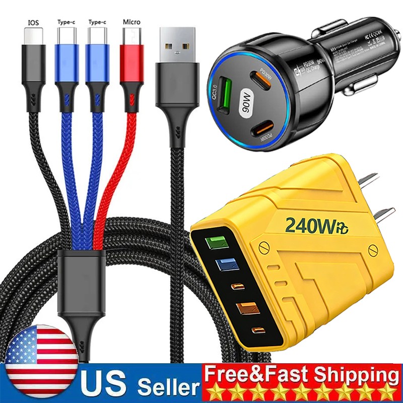 Multi Charging Cable 4 in 1 Multiple USB Fast Charger For iPhone Type C Micro