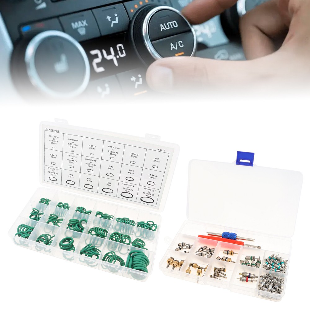 Car A/C Repair Kit O-Ring Set + AC Valve Cores + Removal & Install Tool