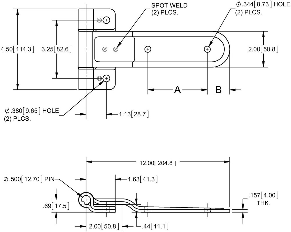 Trailer Door Hinge - 12 Inches - Single (SP-H312003)