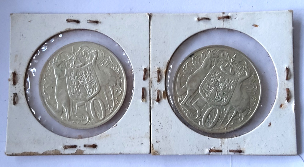 2 Queen Elizabeth II, Australia Silver 50 Cent Coins 1966 , nice grade ref2