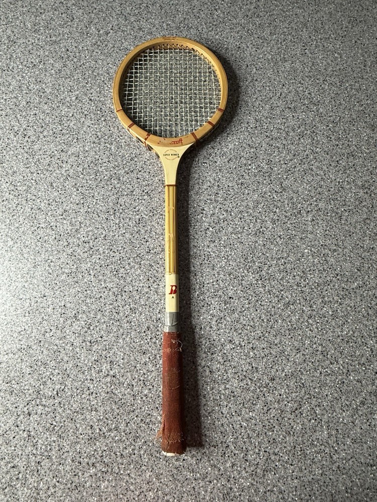 Vtg Bancroft Squash Super Winner Laminated Bamboo Ash Wood Racket Intact Strings