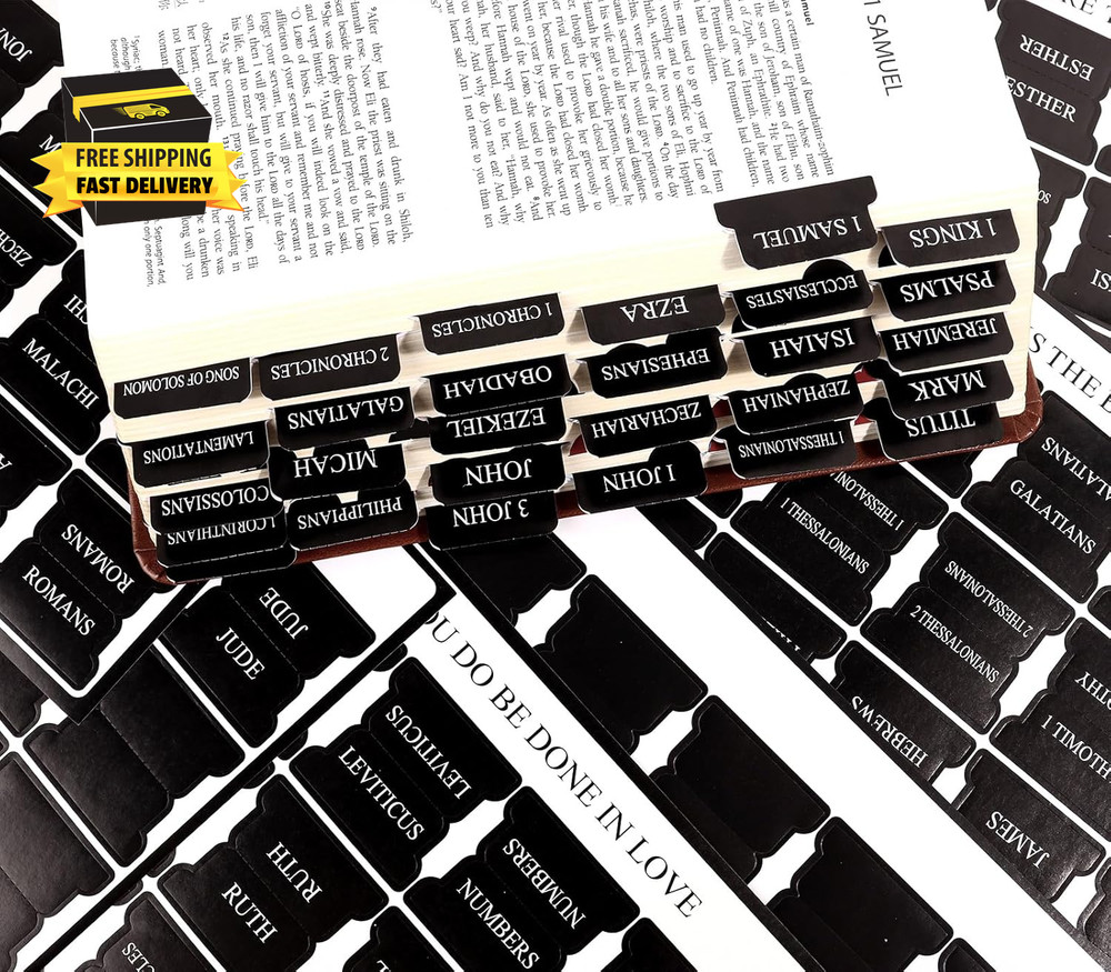 Black Bible Tabs for Men - Paper Index Tabs for Scripture Study & Chapter Marker