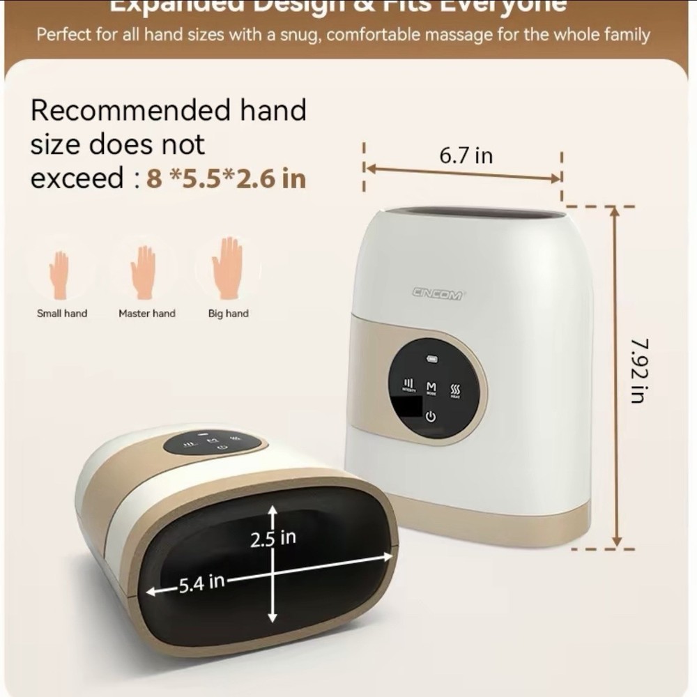 White Gold Hand Massager, Rechargeable Finger Soother Adjustable Settings