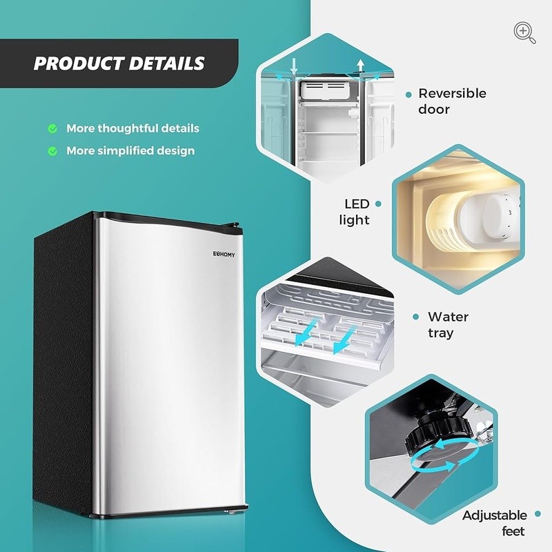 Energy Saving Compact Mini Fridge Quiet 3.2Cu Ft Micro Freezer Drip Tray New