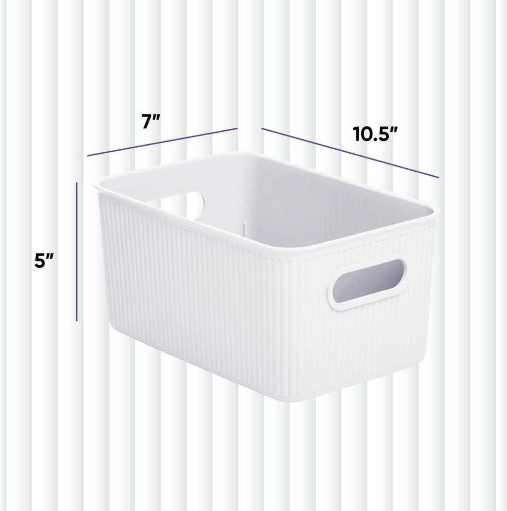 Superio 5L Small Ribbed Storage Bin- Plastic Storage Bin (2 Pack, White)