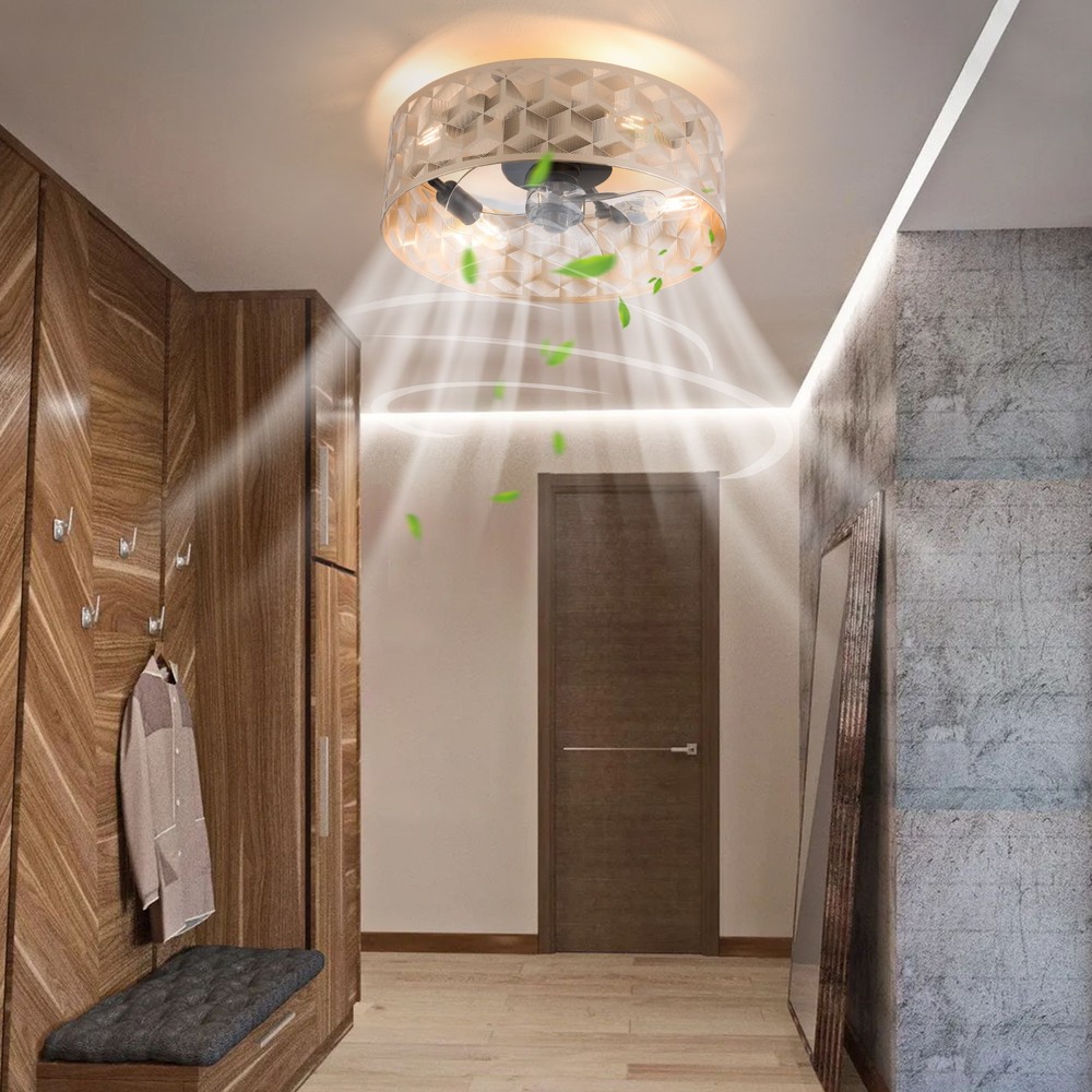 Modern Round Low Profile Ceiling Fan Light with Remote Control – 18" Indoor