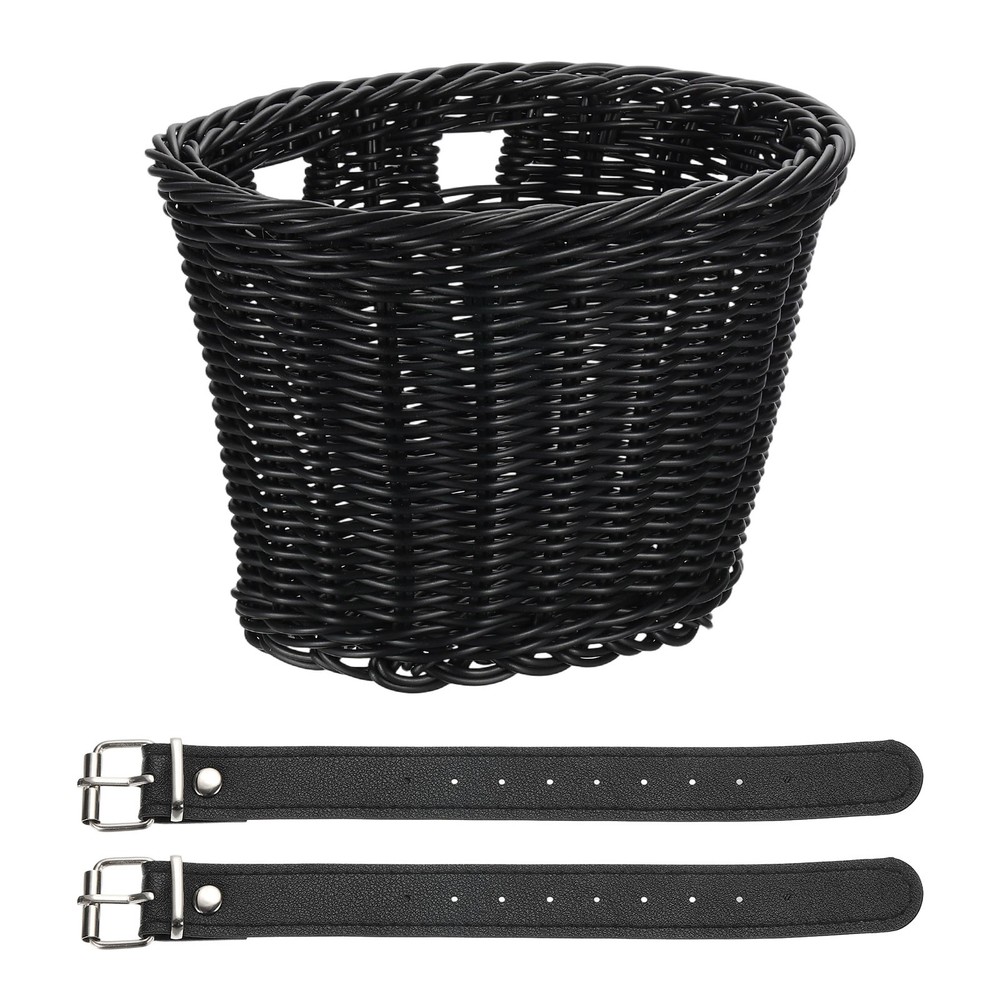 Handwoven Wicker Rainbow Bicycle Basket with Adjustable, Black