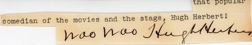 Hugh Herbert- Signed Clipping