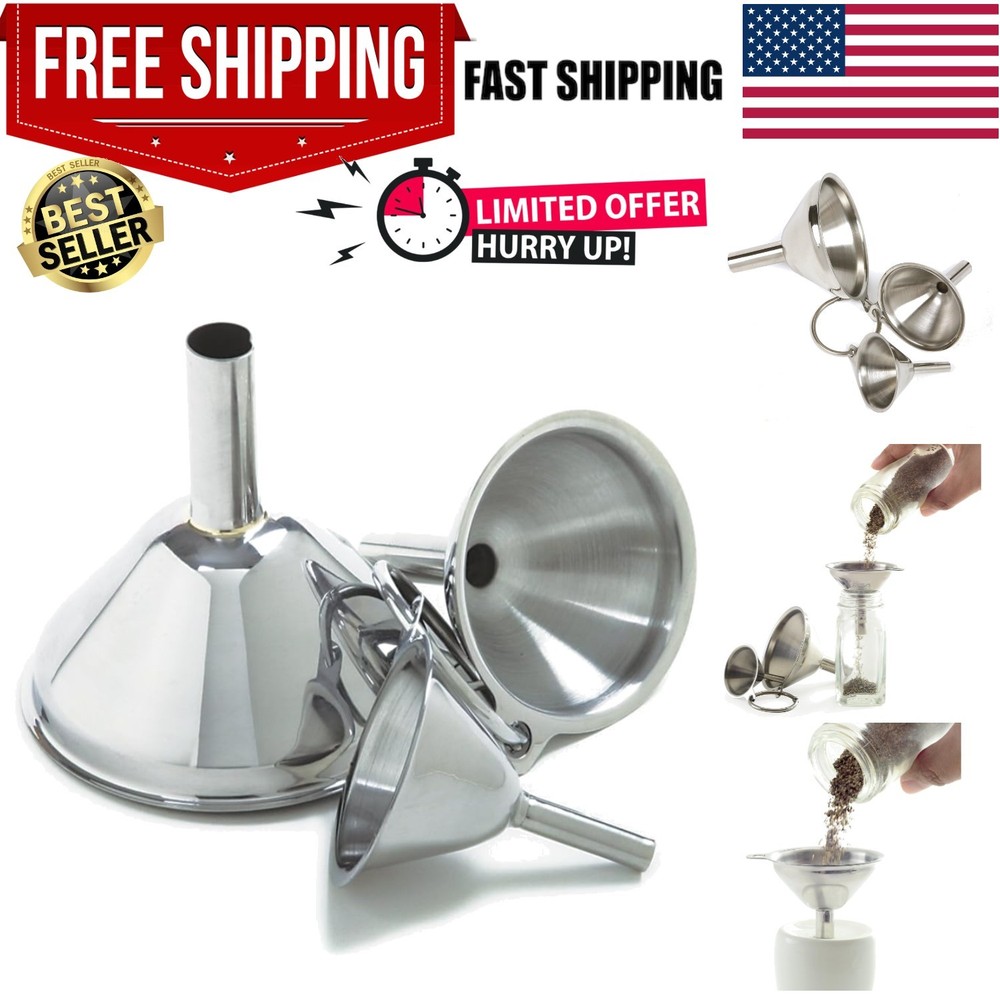Stainless Steel Funnels, Set of 3, Silver