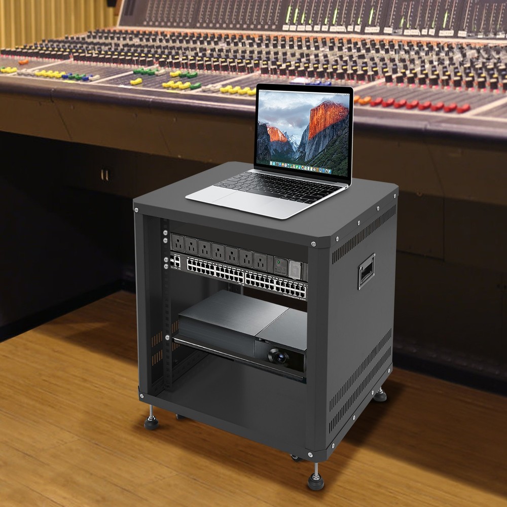 Black Server Rack Open Cabinet 12u Network & Stereo Rack With Caster Wheels