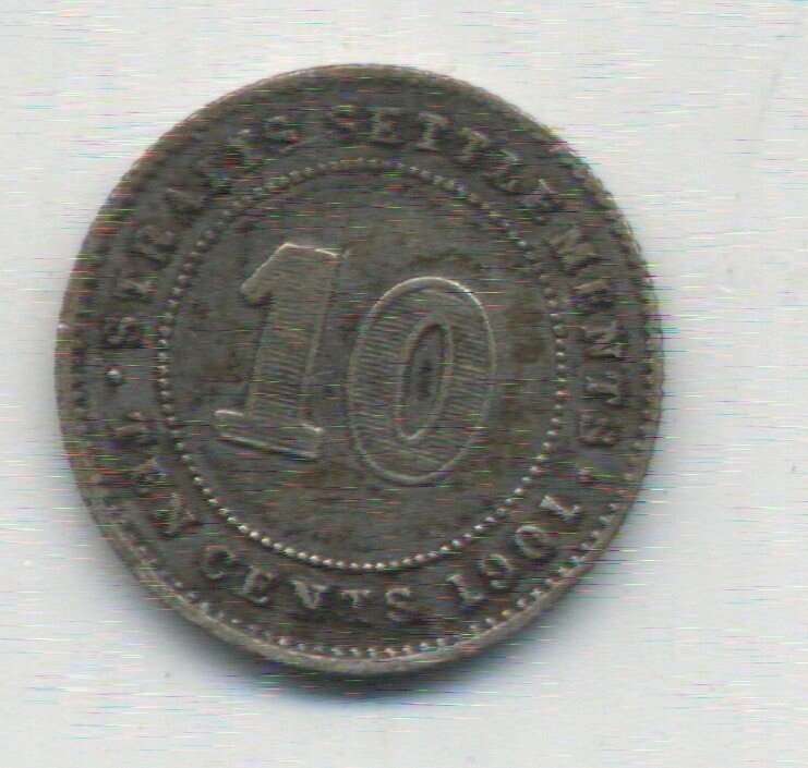 Straits Settlements 1901 10 Cents KM 11 VF