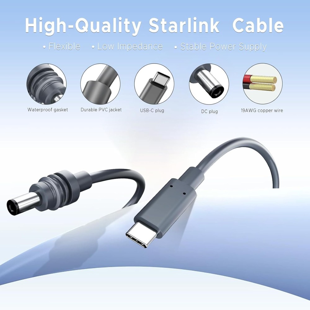 Starlink Mini USB-C to DC Power Cable, Max 100W Input USB Type C 3M-USB