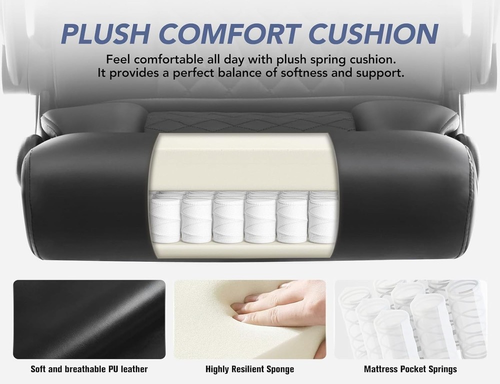 Office Chair with Adjustable Inflatable Lumbar Support,Leather Ergonomic Comput