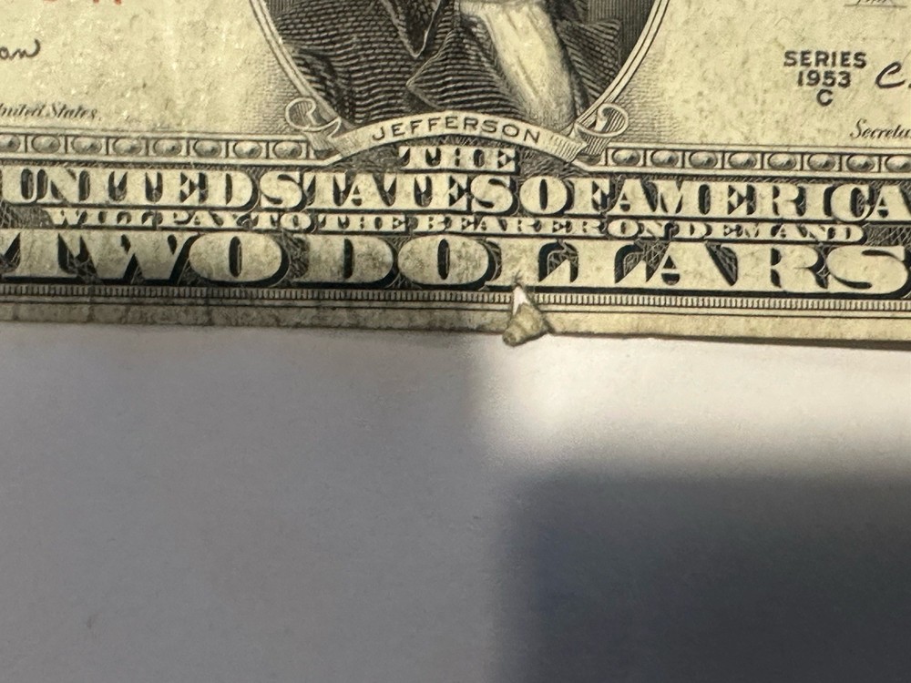 Series 1953 $2 US Note Red Seal Fair Shape D77