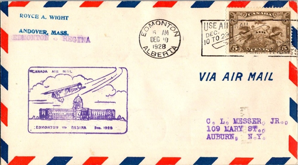Edmonton Alberta - Regina Saskatchewan - First Flight 1928 - Canada 219m