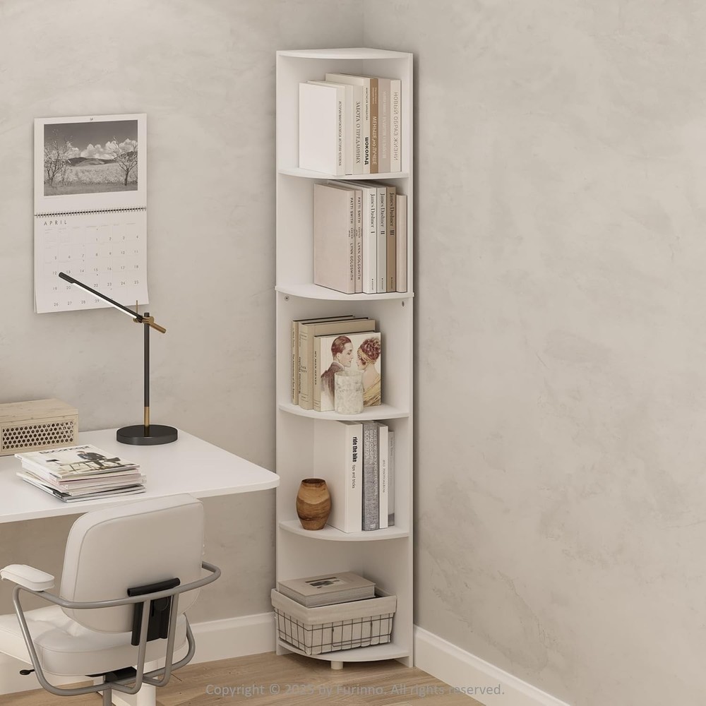 Basic 5-Tier Corner Multipurpose Standing Shelf White