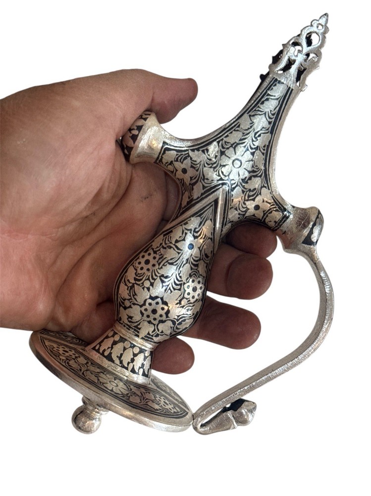 Hand Crafted Mughal Silver inlaid Iron Sword Talwar Handle