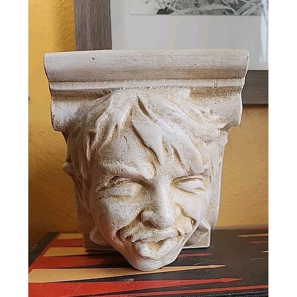 Antique Sandstone Old Monk Bracket Wall Plaque Statue