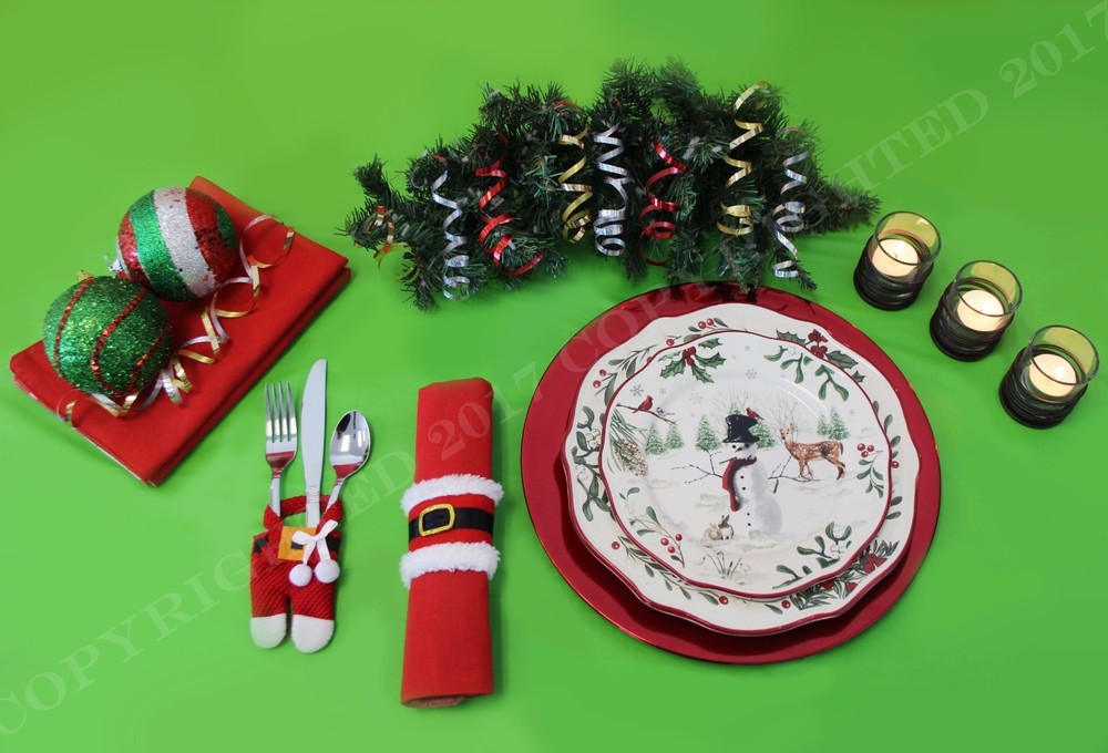 10 Set Christmas Dinner Table Silverware Holders Decoration Pockets Santa Decor