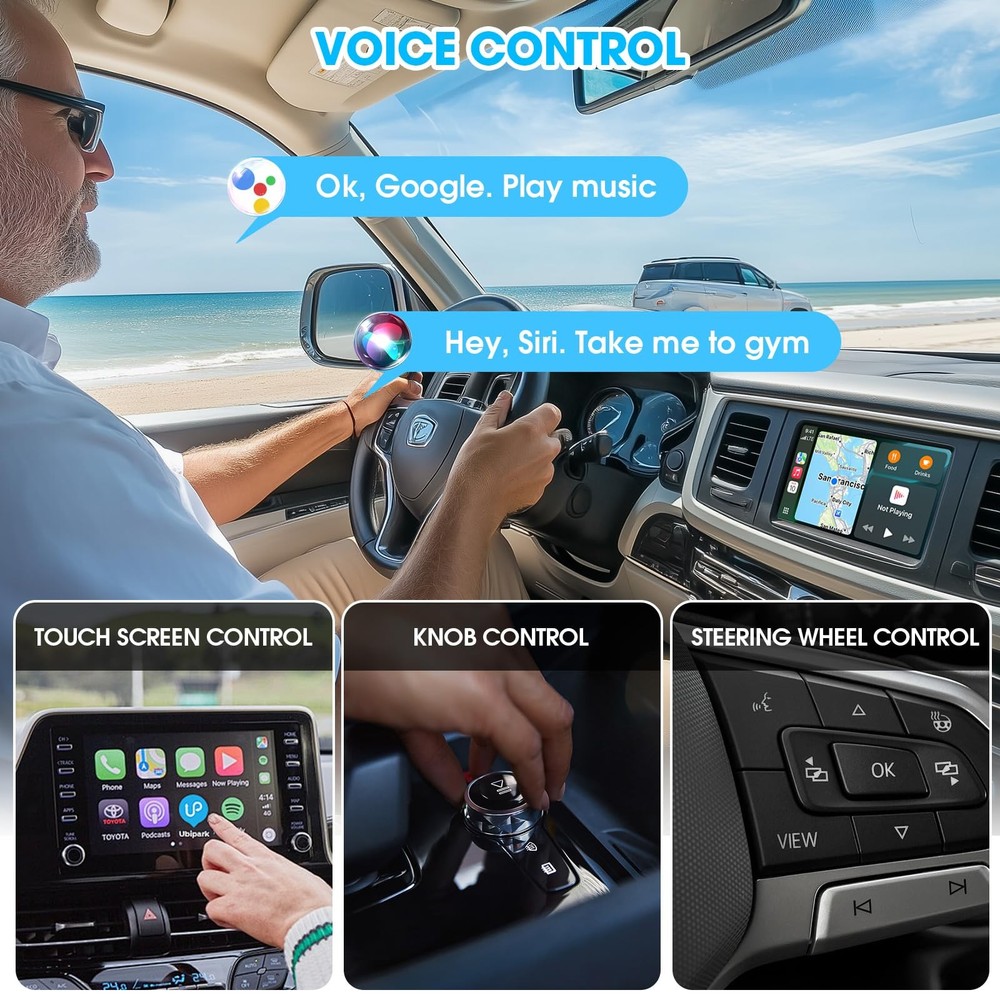 Wireless CarPlay Android Auto Adapter: 2 in 1 Car Dongle with USB Type-C...