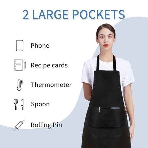 8/12/Plain Bib Aprons Bulk, Black Commercial Apron with 2 Standard 24 Pack