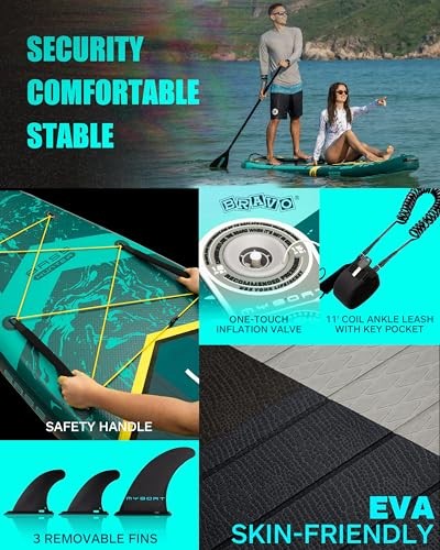 11'6"×34"×6" Extra Wide Inflatable Paddle Board, Stand Up green basic version