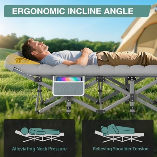 Camping Cot for Adults - Heavy Basic - 75x28x15" Gray Cot + Gray Pad(update)