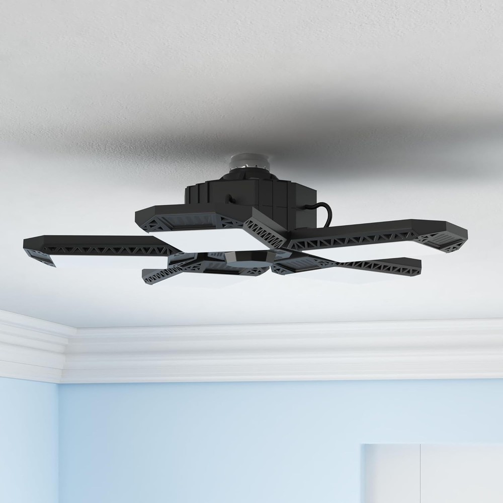 2 Pack LED Garage Lights, 120W Deformable Ceiling 2 PACK, Black