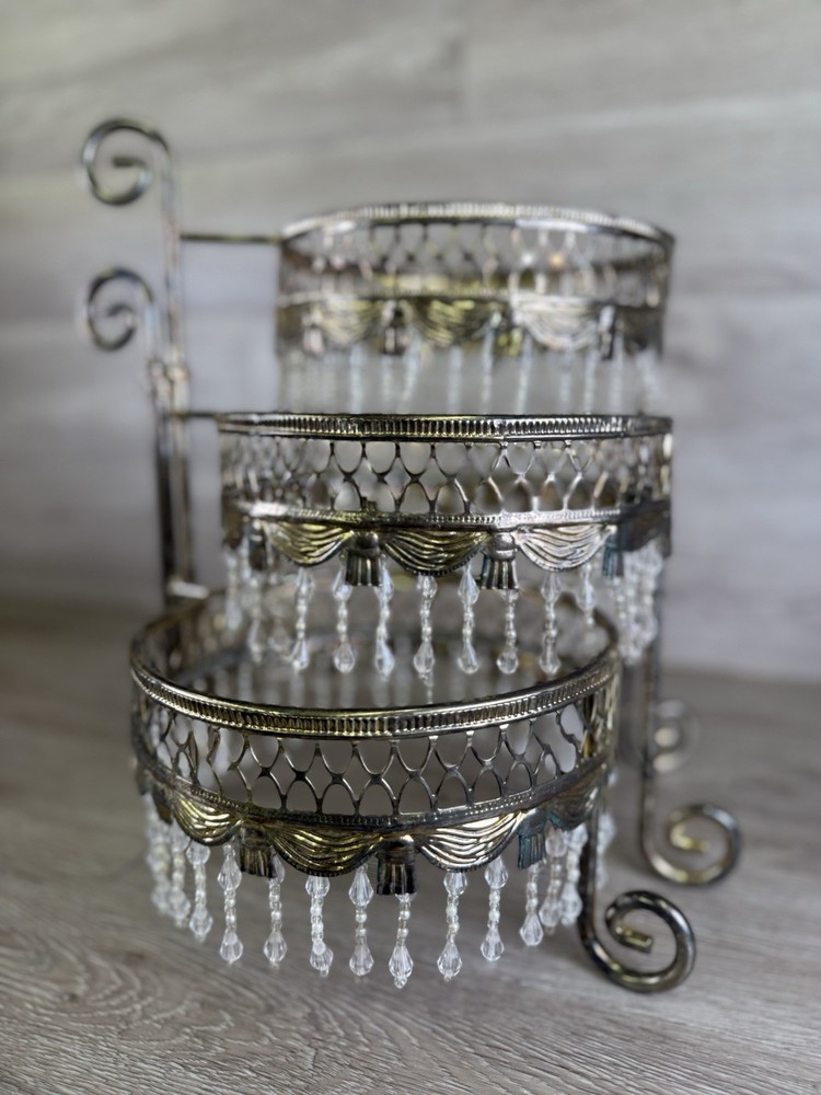 VTG Davco Silver Ltd. Three Tier Beaded Dessert Platform Beaded