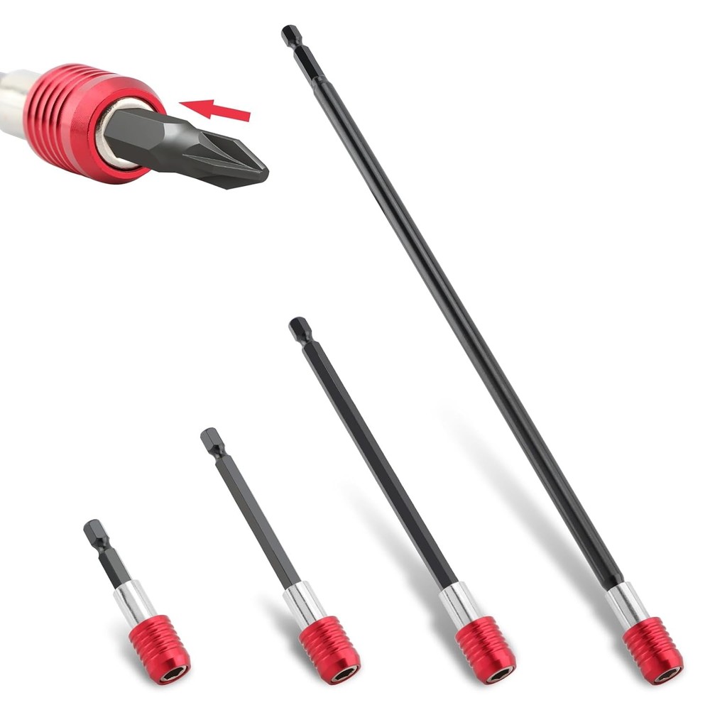 4-Piece Drill Bit Extension Set 2-12" Quick Release Double Lock Holder