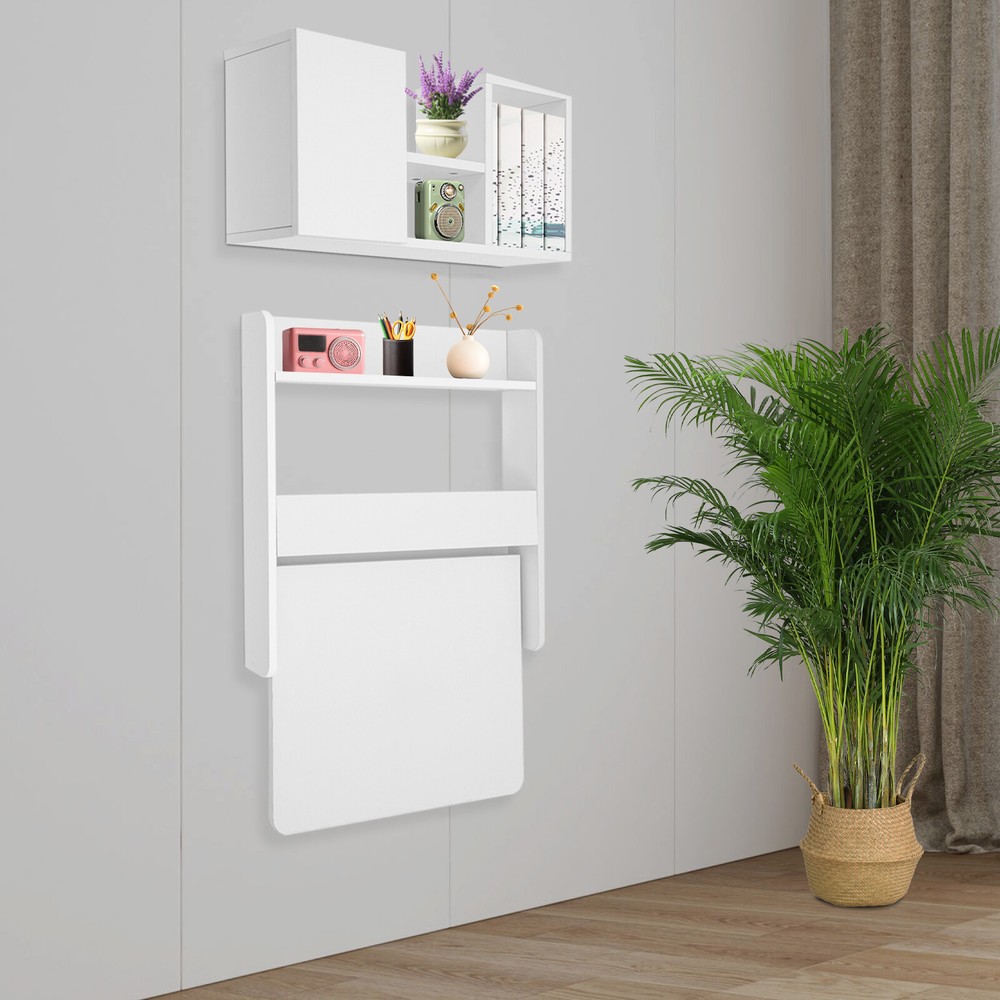 2-tier Wall Mounted Bookshelf Folding Space Saving Table Fold Down Laptop Desk