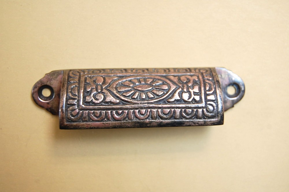Great Vintage Design Victorian Drawer Pull-Bin Pull, Antique Brass Finish #404 F