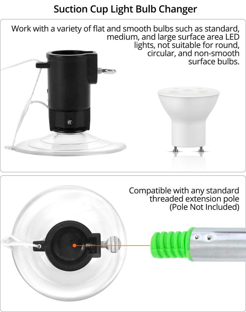 QWORK Professional Light Bulb Changer Kit - 3 Piece Set - Extension Black