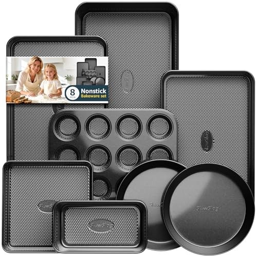 8-Piece Nonstick Bakeware Set - Stackable Oven Pans, Cake, Muffin, Cookie & Roas