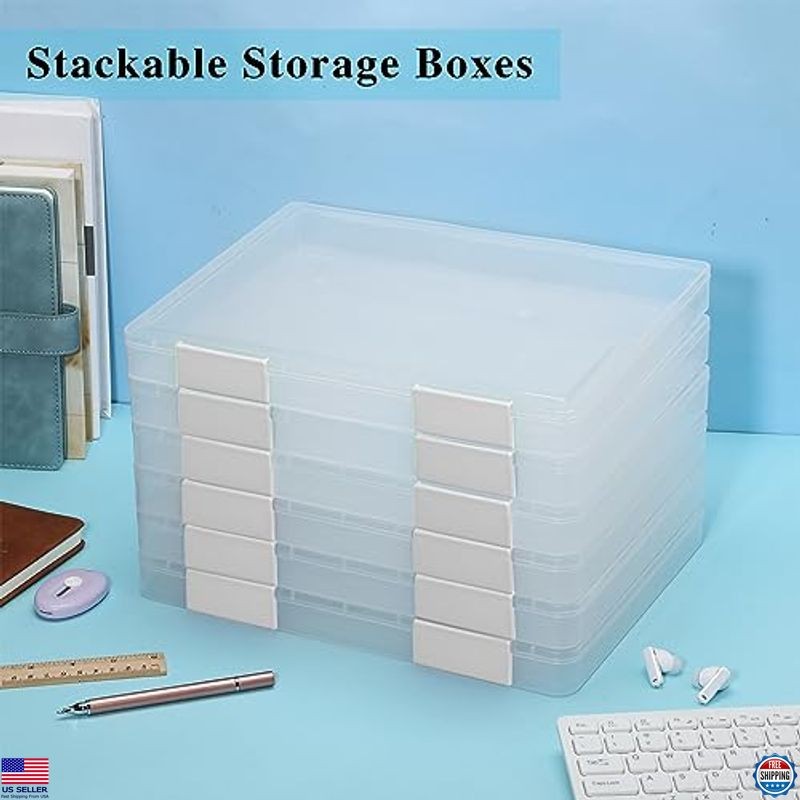 PerKoop 6-Pack Clear A4 Document Storage Boxes - Durable Plastic File Holders